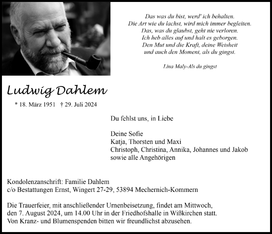 Anzeige von Ludwig Dahlem von  Blickpunkt Euskirchen 