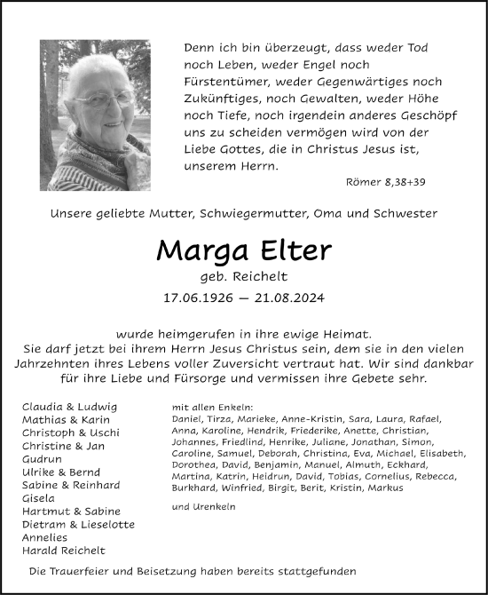 Anzeige von Marga Elter von  Anzeigen Echo 
