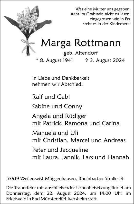 Anzeige von Marga Rottmann von  Schaufenster/Blickpunkt 