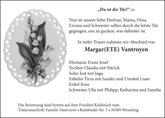 Anzeige von Margar Vantroyen von  Schlossbote/Werbekurier 