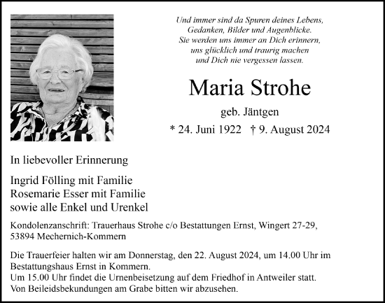 Anzeige von Maria Strohe von  Blickpunkt Euskirchen 