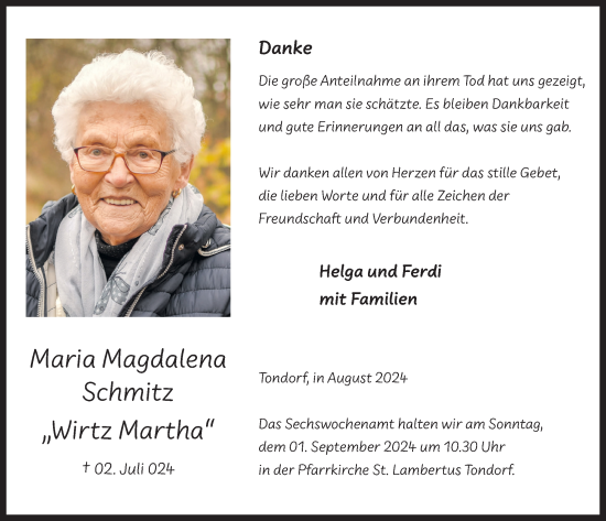 Anzeige von Maria Magdalena Schmitz von  Blickpunkt Euskirchen 