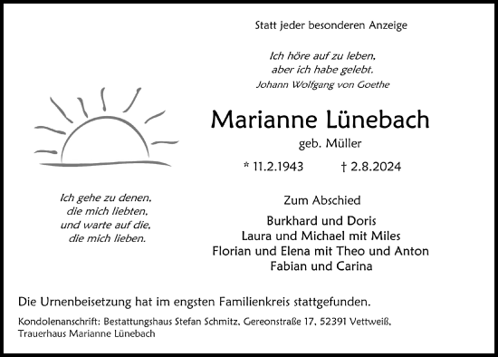 Anzeige von Marianne Lünebach von  Blickpunkt Euskirchen 