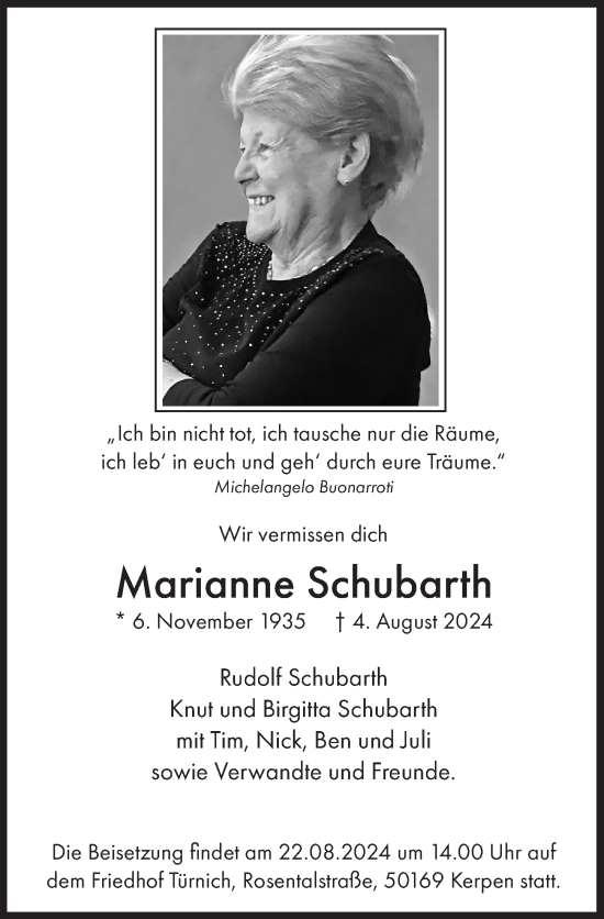 Anzeige von Marianne Schubarth von  Schlossbote/Werbekurier  Werbepost 