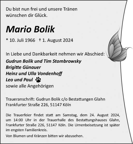 Anzeige von Mario Bolik von  EXPRESS - Die Woche 