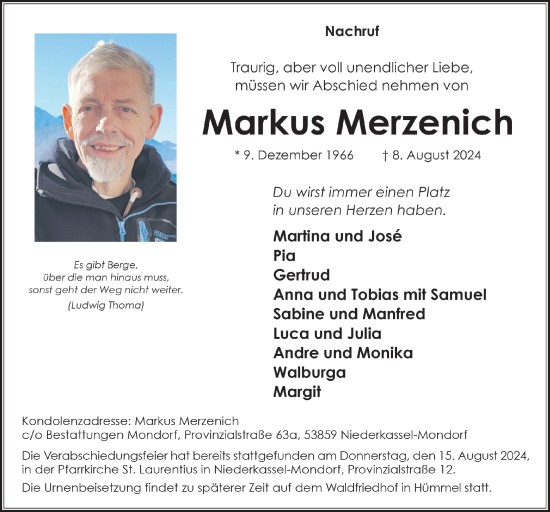 Anzeige von Markus Merzenich von  Werbepost 