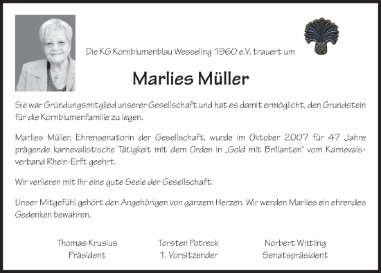 Anzeige von Marlies Müller von  Schlossbote/Werbekurier 