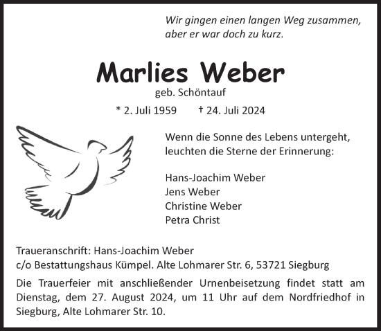 Anzeige von Marlies Weber von  Extra Blatt 
