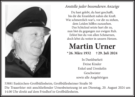 Anzeige von Martin Urner von  Blickpunkt Euskirchen 