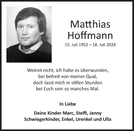Anzeige von Matthias Hoffmann von  Werbepost 