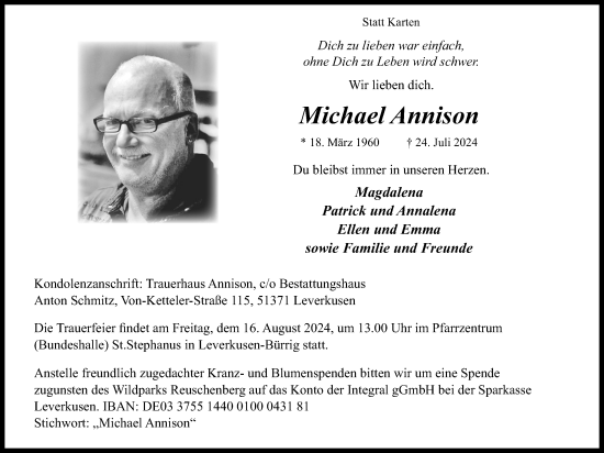 Anzeige von Michael Annison von Kölner Stadt-Anzeiger / Kölnische Rundschau / Express