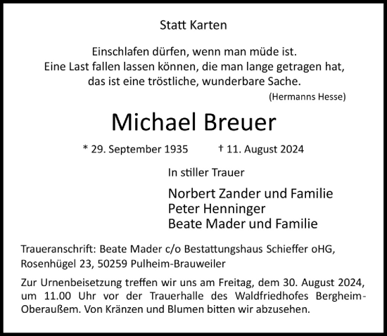 Anzeige von Michael Breuer von  Werbepost 