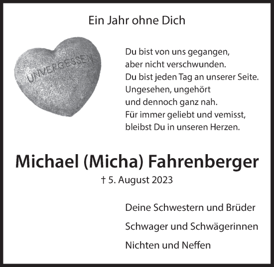 Anzeige von Michael Fahrenberger von  Schlossbote/Werbekurier 