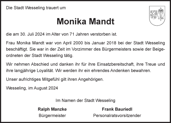 Anzeige von Monika Mandt von  Schlossbote/Werbekurier 