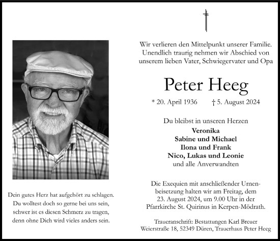 Anzeige von Peter Heeg von  Werbepost 