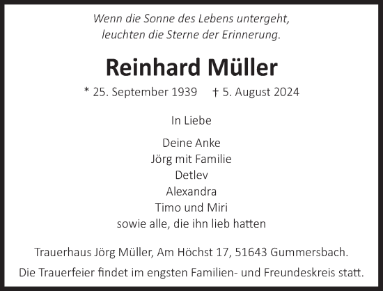 Anzeige von Reinhard Müller von  Anzeigen Echo 