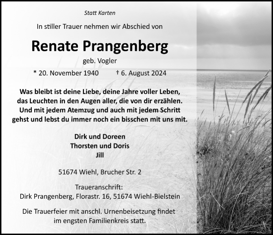 Anzeige von Renate Prangenberg von  Anzeigen Echo 