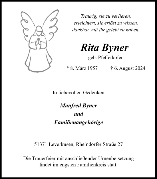 Anzeige von Rita Byner von Kölner Stadt-Anzeiger / Kölnische Rundschau / Express