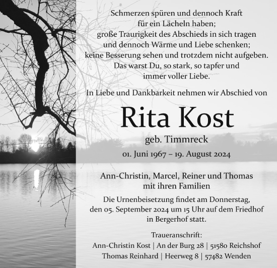 Anzeige von Rita Kost von  Lokalanzeiger 