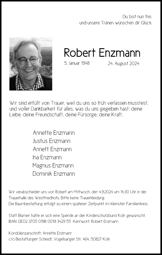 Anzeige von Robert Enzmann von Kölner Stadt-Anzeiger / Kölnische Rundschau / Express