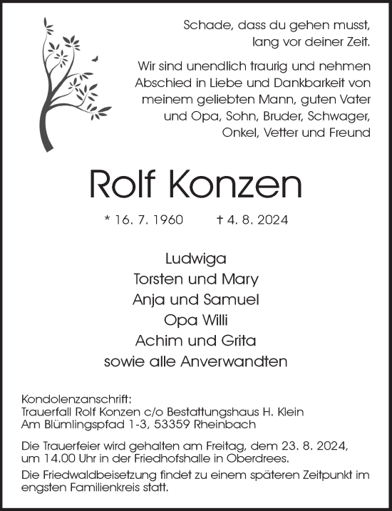 Anzeige von Rolf Konzen von  Schaufenster/Blickpunkt 
