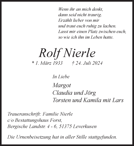 Anzeige von Rolf Nierle von  Lokale Informationen 