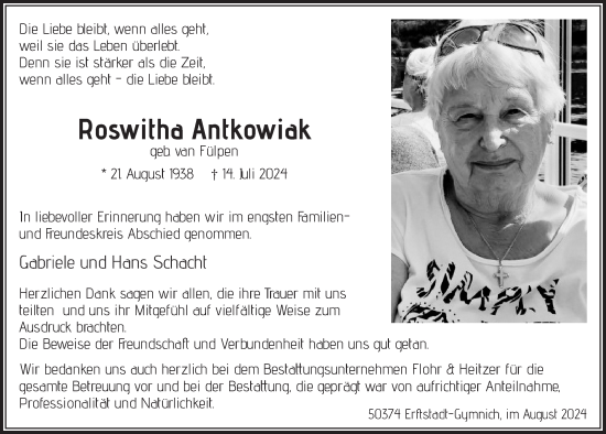 Anzeige von Roswitha Antkowiak von  Werbepost 