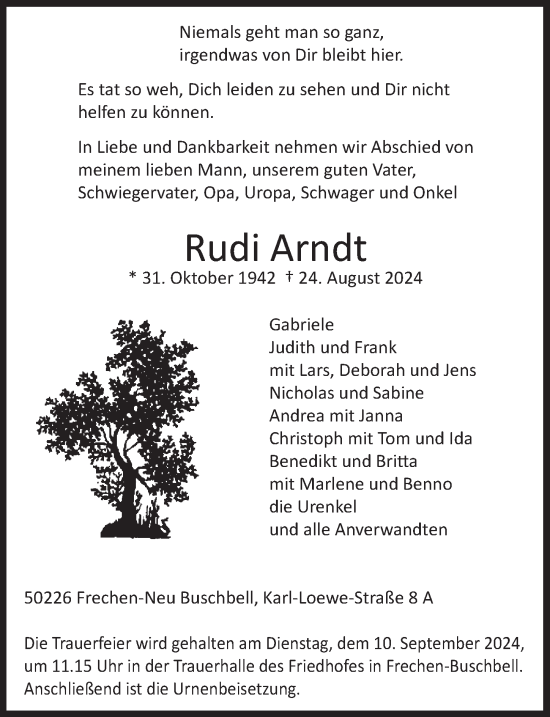 Anzeige von Rudi Arndt von  Wochenende 