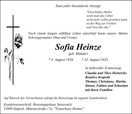 Anzeige von Sofia Heinze von  Blickpunkt Euskirchen 