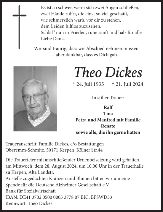 Anzeige von Theo Dickes von  Werbepost 