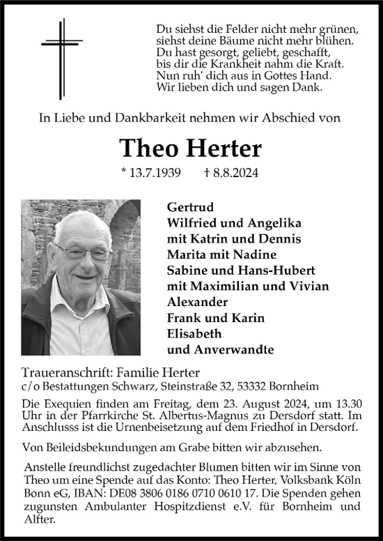 Anzeige von Theo Herter von  Schaufenster/Blickpunkt 