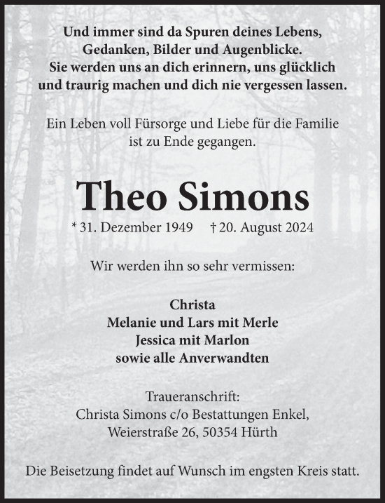 Anzeige von Theo Simons von  Wochenende 