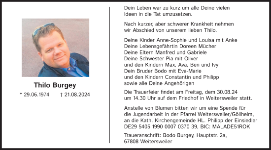 Anzeige von Thilo Burgey von Kölner Stadt-Anzeiger / Kölnische Rundschau / Express