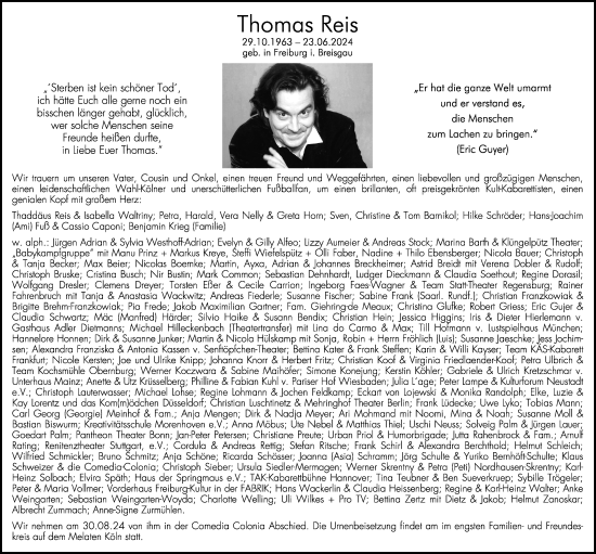 Anzeige von Thomas Reis von Kölner Stadt-Anzeiger / Kölnische Rundschau / Express