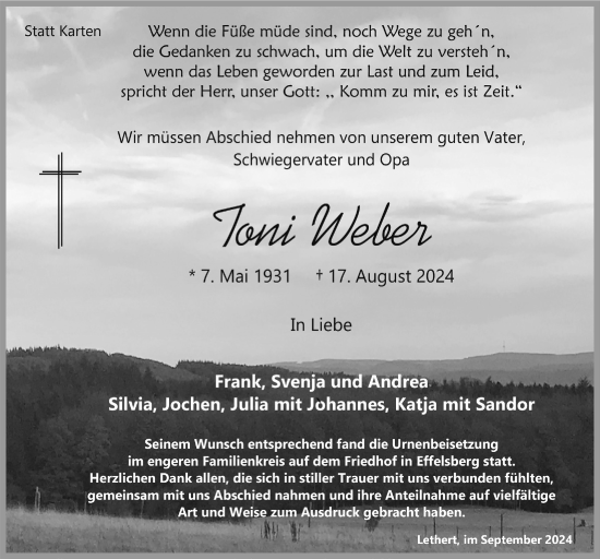 Anzeige von Toni Weber von  Blickpunkt Euskirchen 