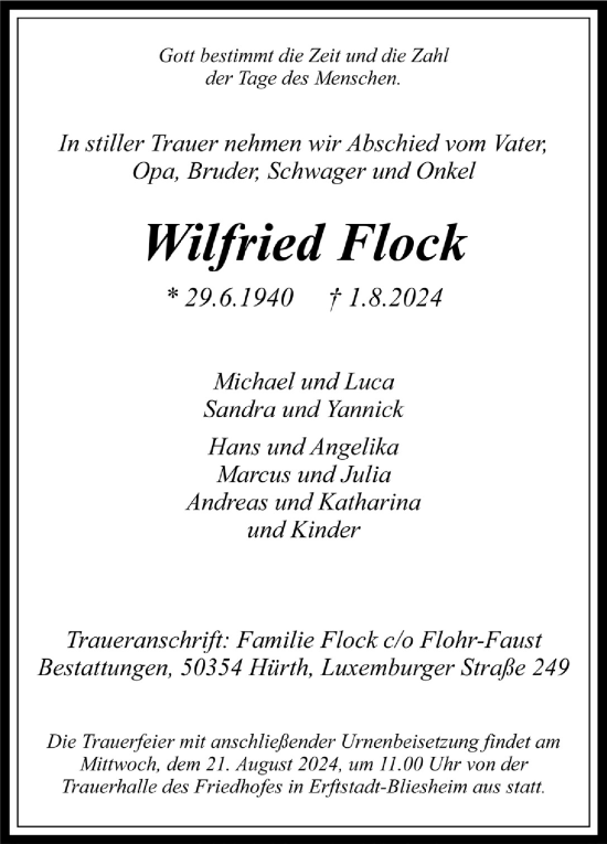 Anzeige von Wilfried Flock von  Wochenende  Werbepost 