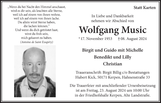 Anzeige von Wolfgang Music von  Werbepost 