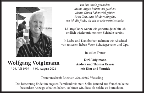 Anzeige von Wolfgang Voigtmann von  Schlossbote/Werbekurier 