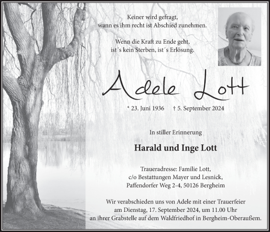 Anzeige von Adele Lott von  Werbepost 