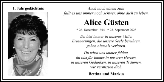 Anzeige von Alice Güsten von  Wochenende 
