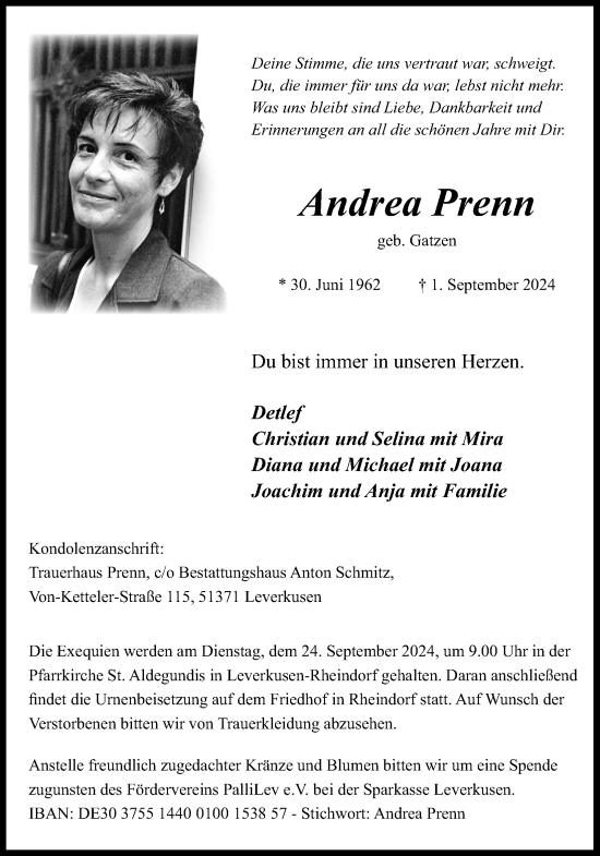 Anzeige von Andrea Prenn von Kölner Stadt-Anzeiger / Kölnische Rundschau / Express