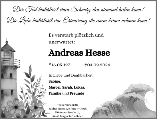 Anzeige von Andreas Hesse von  Bergisches Handelsblatt 