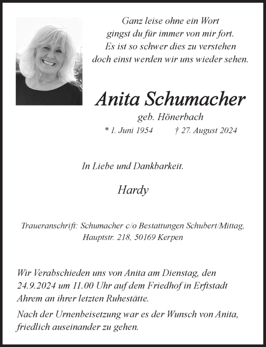 Anzeige von Anita Schumacher von  Werbepost 