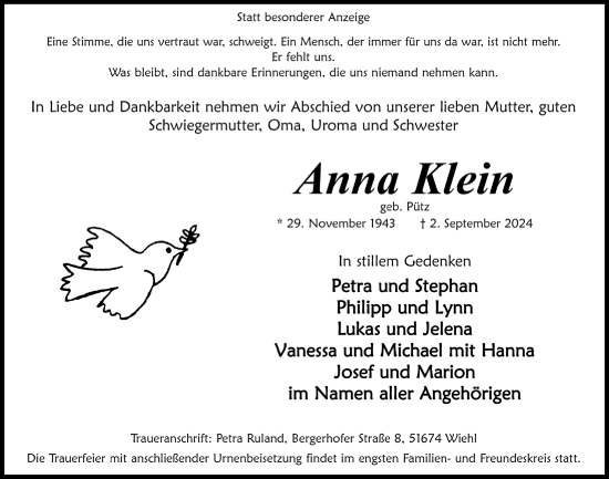 Anzeige von Anna Klein von  Anzeigen Echo 