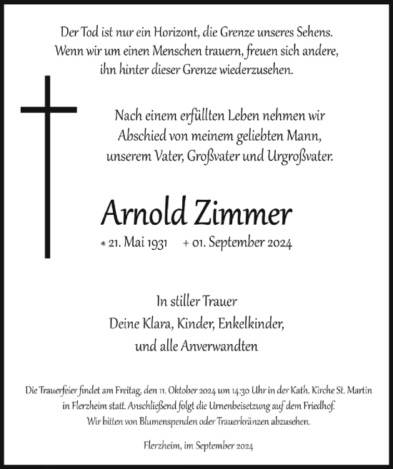 Anzeige von Arnold Zimmer von  Schaufenster/Blickpunkt 