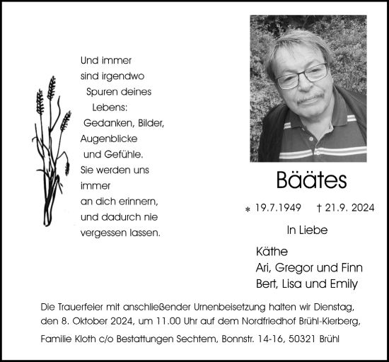 Anzeige von Bäätes  von  Schlossbote/Werbekurier 