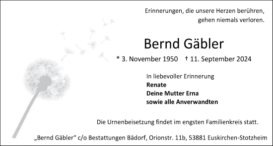 Anzeige von Bernd Gäbler von  Blickpunkt Euskirchen 