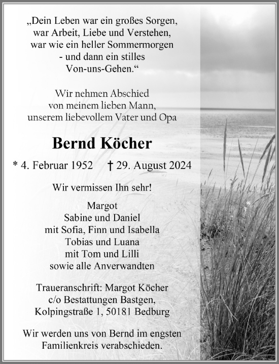 Anzeige von Bernd Köcher von  Werbepost 