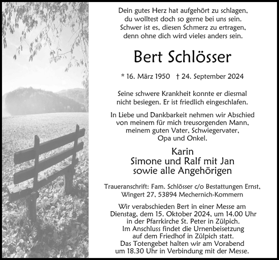 Anzeige von Bert Schlösser von  Blickpunkt Euskirchen 