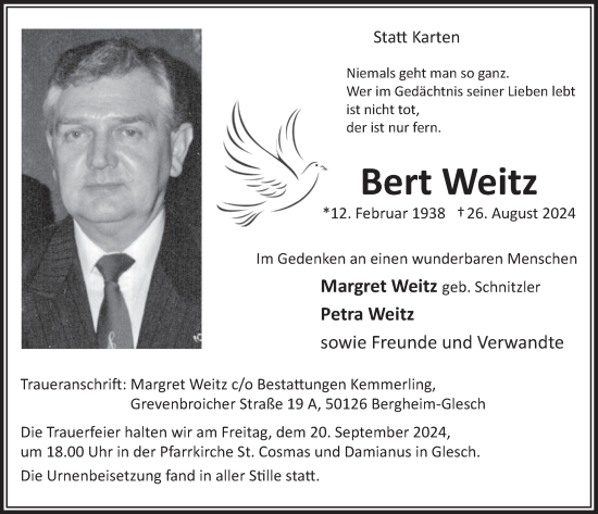Anzeige von Bert Weitz von  Werbepost 